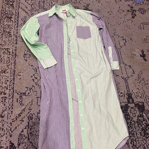 Solid and striped button down dress or cover-up